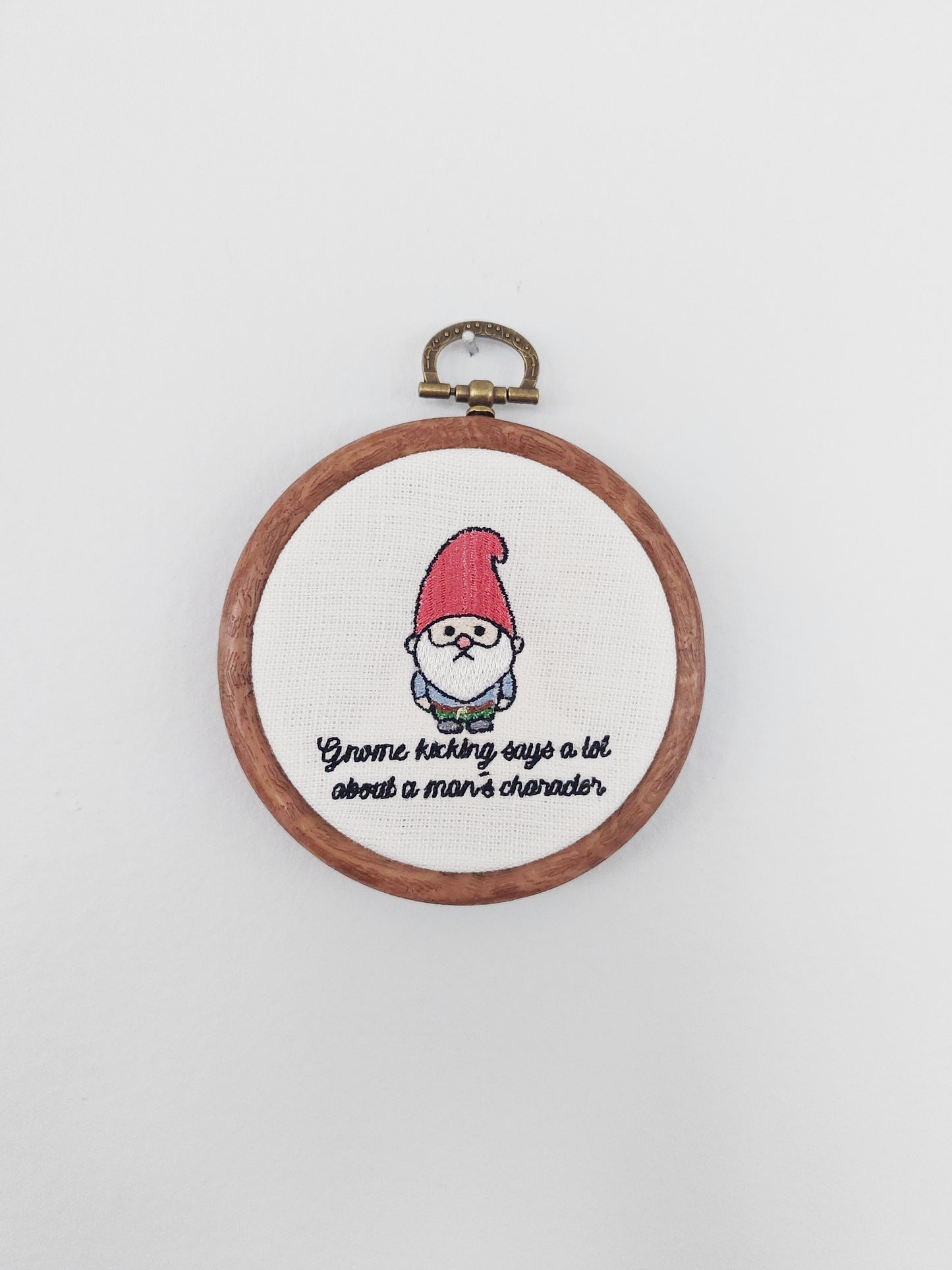 Gnome Kicking Embroidery Hoop