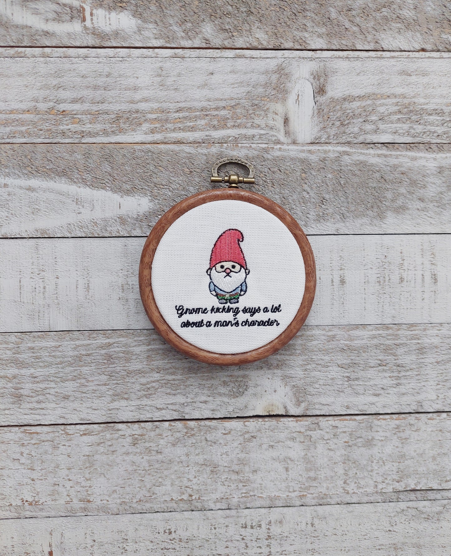 Gnome Kicking Embroidery Hoop