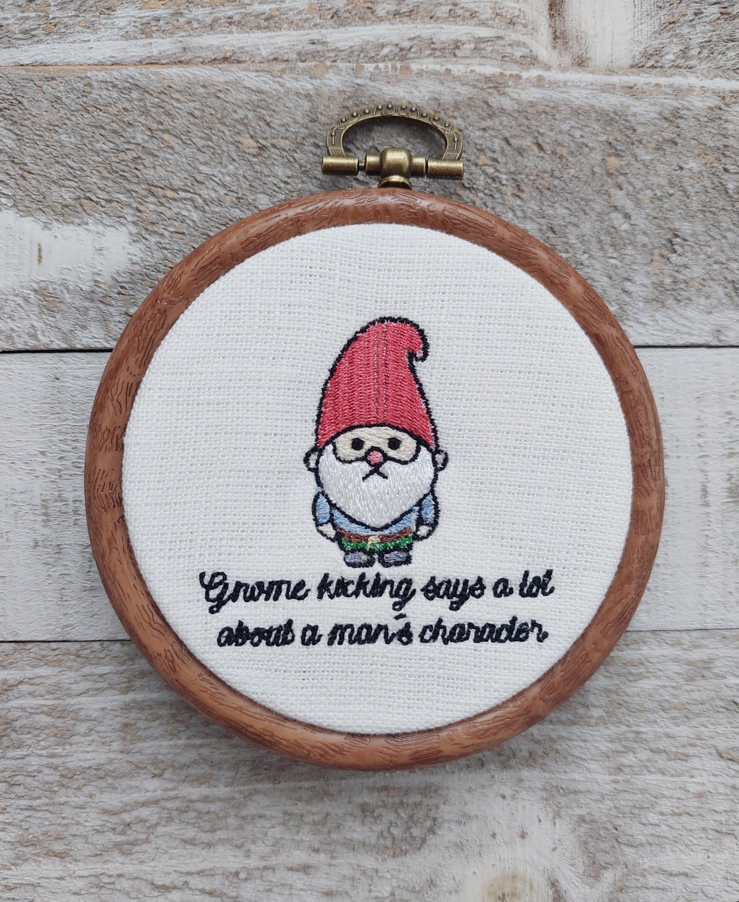 Gnome Kicking Embroidery Hoop