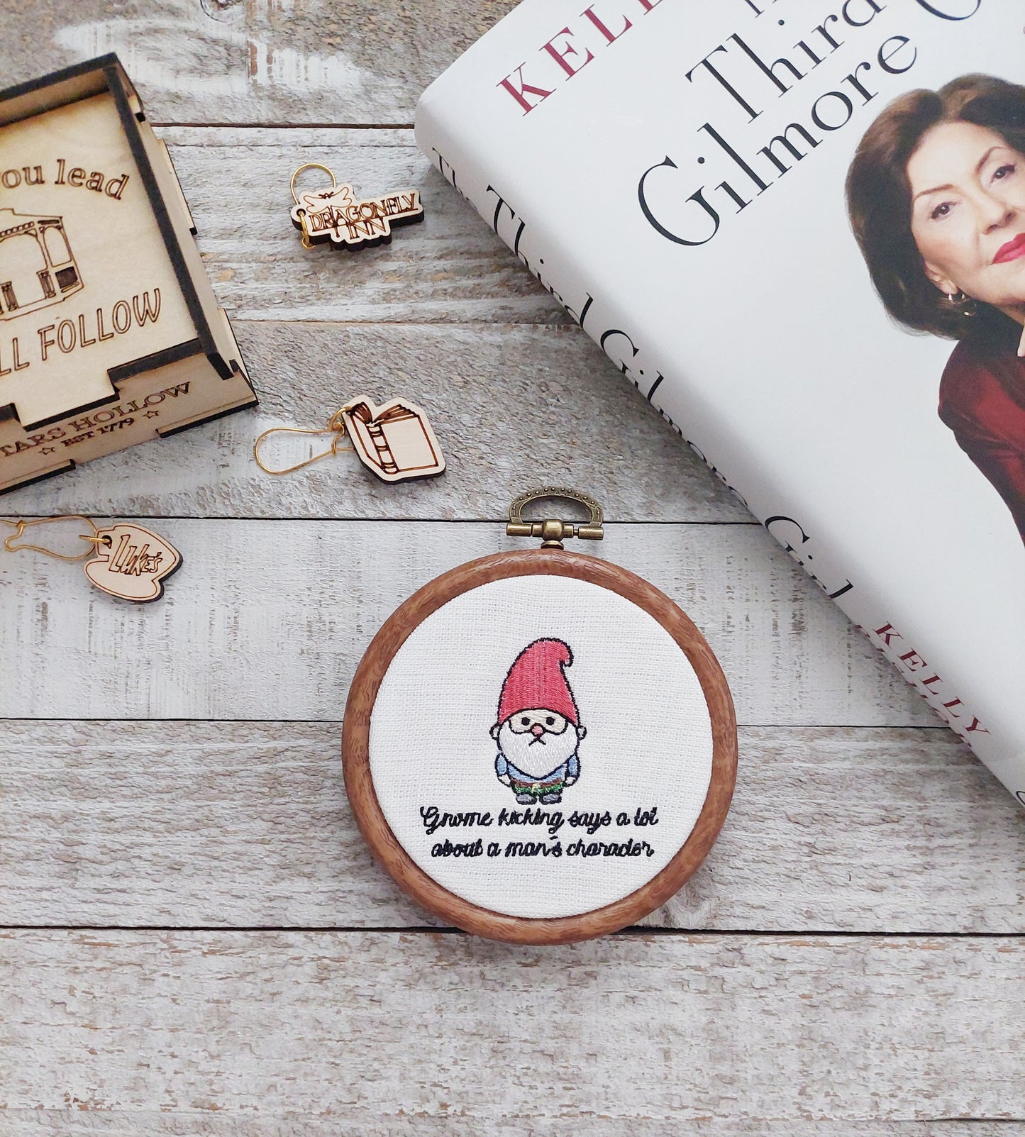 Gnome Kicking Embroidery Hoop