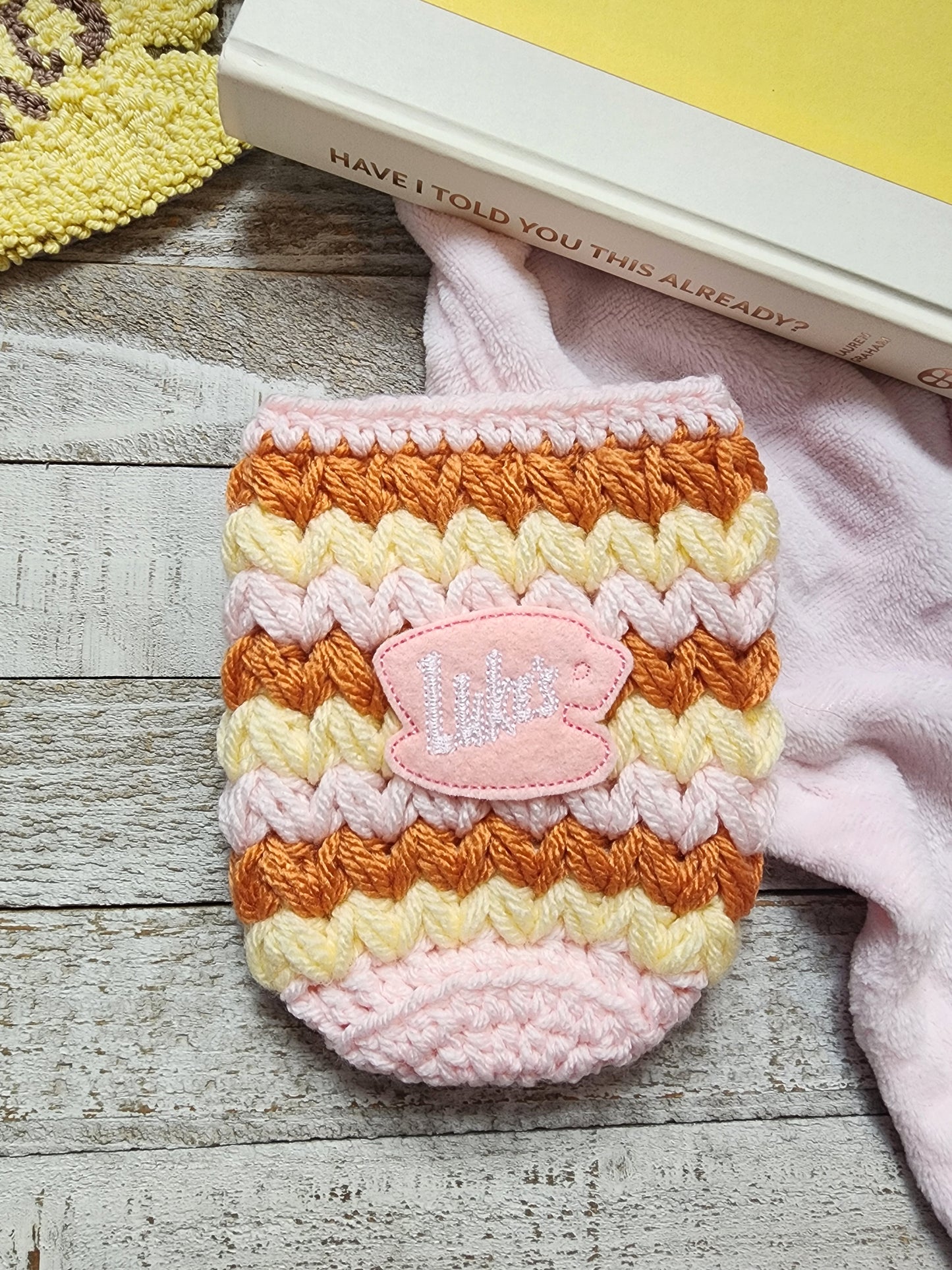 Pink & Yellow Luke's Iced Coffee Cozy