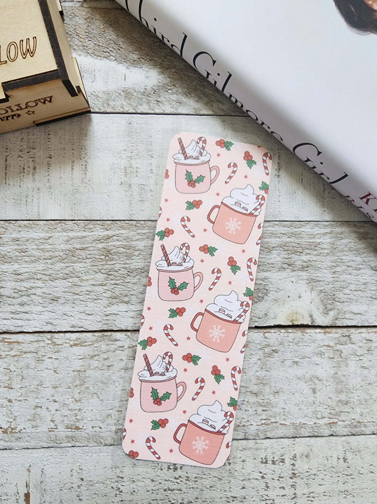 Pink Hot Chocolate and Holly Bookmark